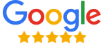 Google logo with five stars rating